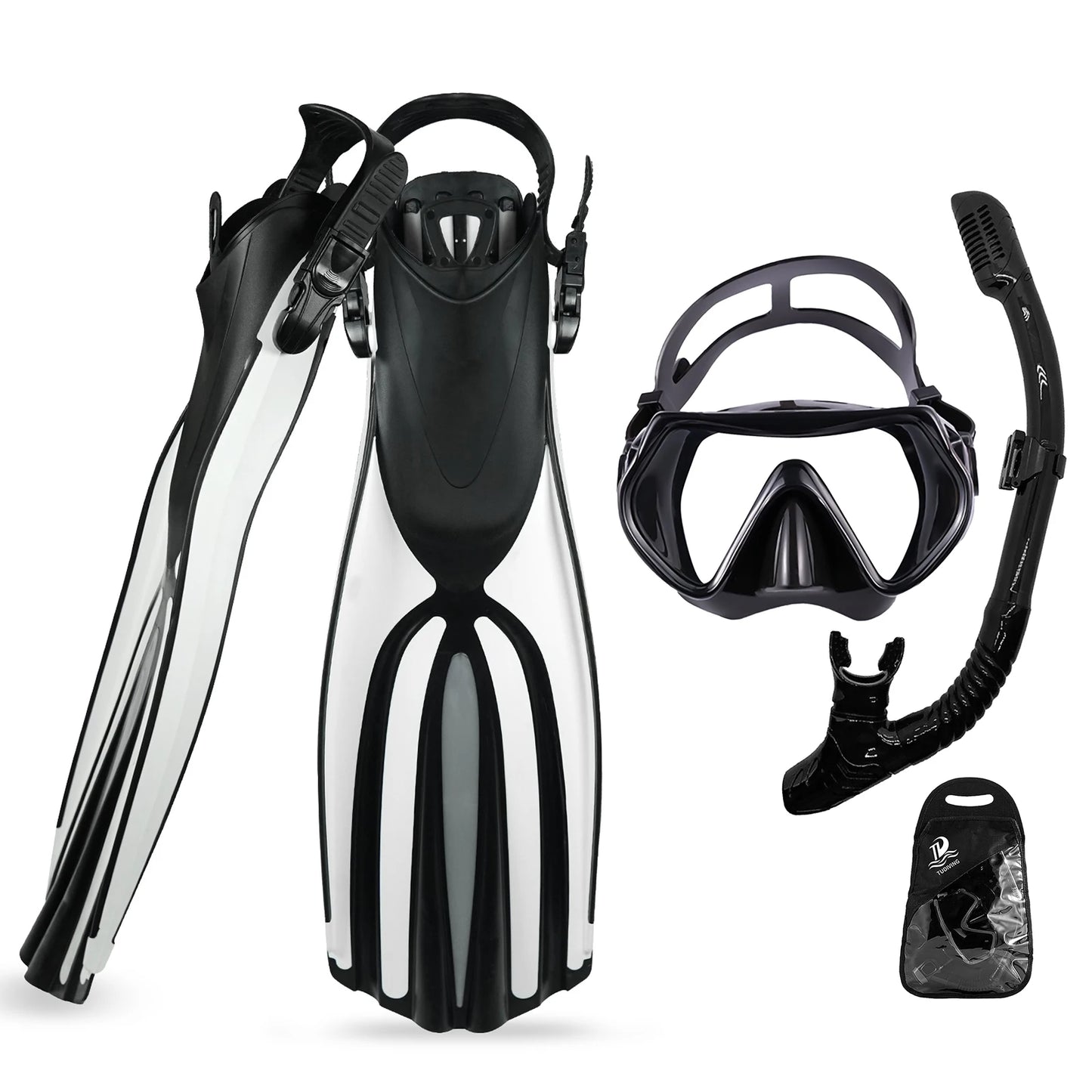 TUDIVING Portable Snorkeling Gear for Adults, Diving Mask Snorkel Diving Fins Three-Piece Set
