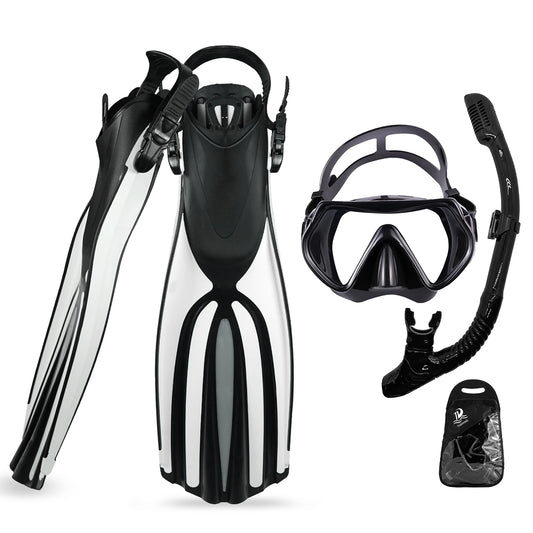 TUDIVING Portable Snorkeling Gear for Adults, Diving Mask Snorkel Diving Fins Three-Piece Set