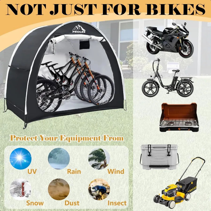 Bike Shed 6.6FT Waterproof Oxford Fabric Storage Tent for 2 Bikes Outdoor Storage with Window Design Black
