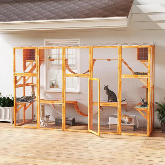 Catio Playground Cat Window Box Outside Enclosure, Outdoor Cat House Weather Protection Roof