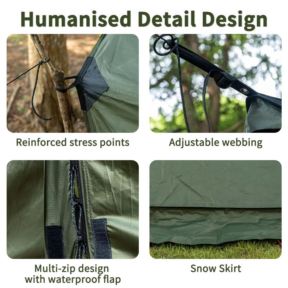 Hammock Hot Tent with Stove Jack With Snow Skirt, 3000mm Waterproof with Zippered Tent Bag