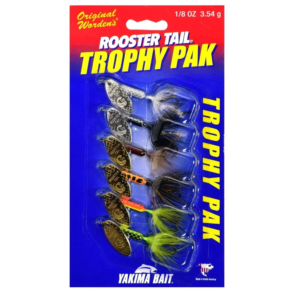 Rooster Tail Spinner Fishing Lure Kit Assorted Colors 1/8 oz 6 Count