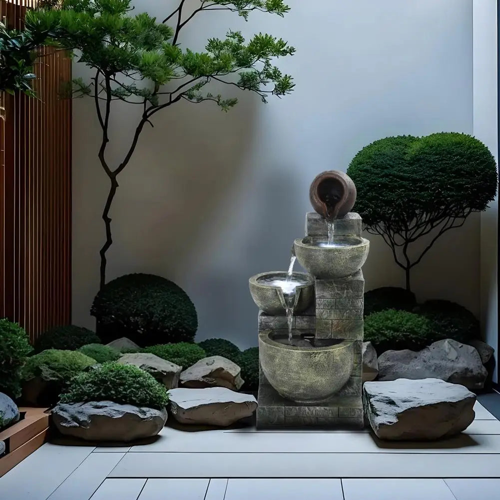Stacked Stones Outdoor Water Fountain 4-Tiers