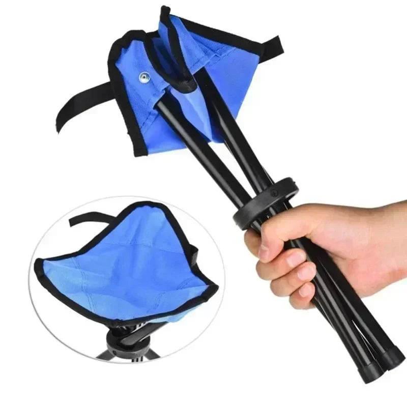Portable outdoor camping chair, folding three legged stool