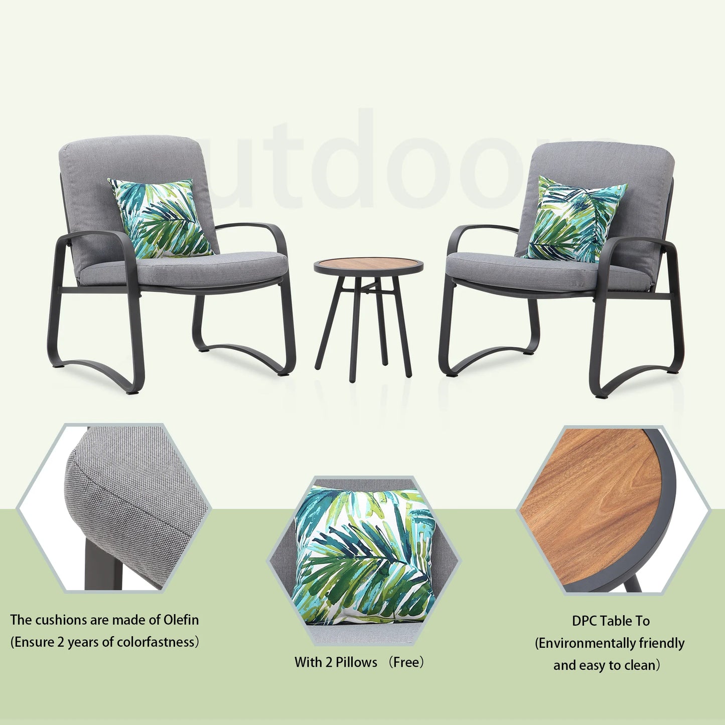 NAGA BAHNA 3 Piece  Bistro Set Wicker Patio Outdoor Furniture Porch Chairs Conversation Sets with DPC Coffee Table