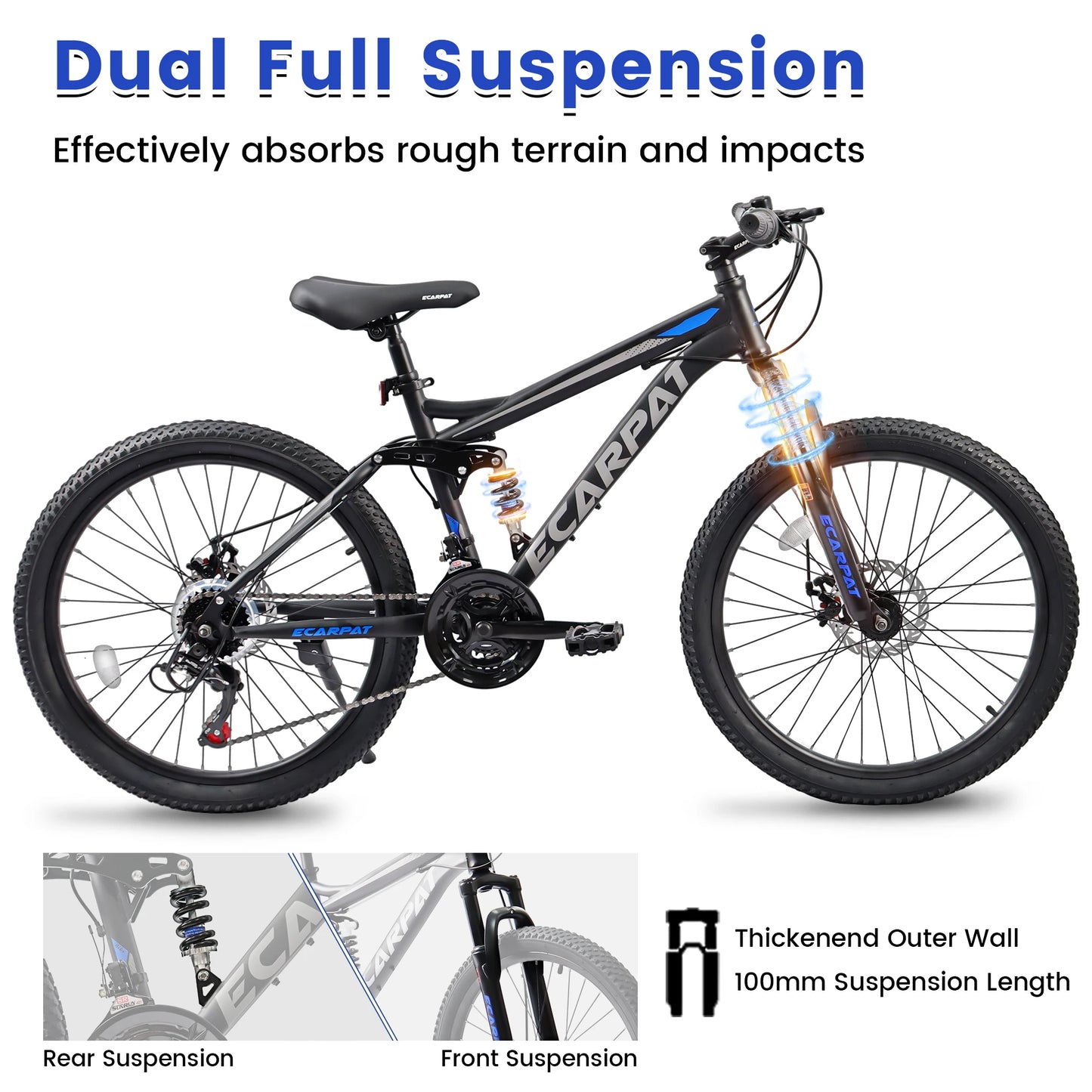 Ecarpat Dual Full Suspension Mountain Bike  21-Speed Disc Bicycles