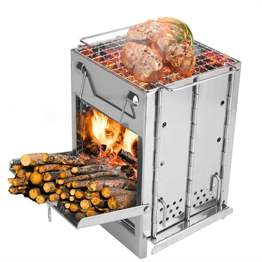 Foldable Camping Wood Burning Stove with Grill