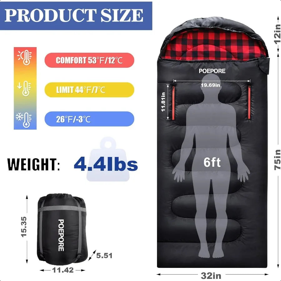 Flannel Sleeping Bag Cotton 0 Degree Cold Weather for Adults XXL Wearable Sleeping Bag 4 Seasons Waterproof