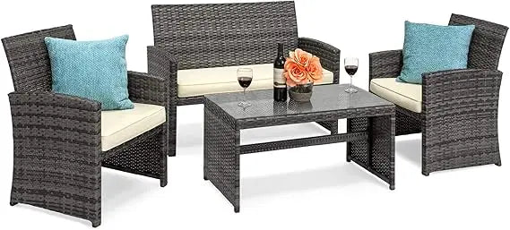4-Piece Outdoor Wicker Patio Conversation Furniture Set