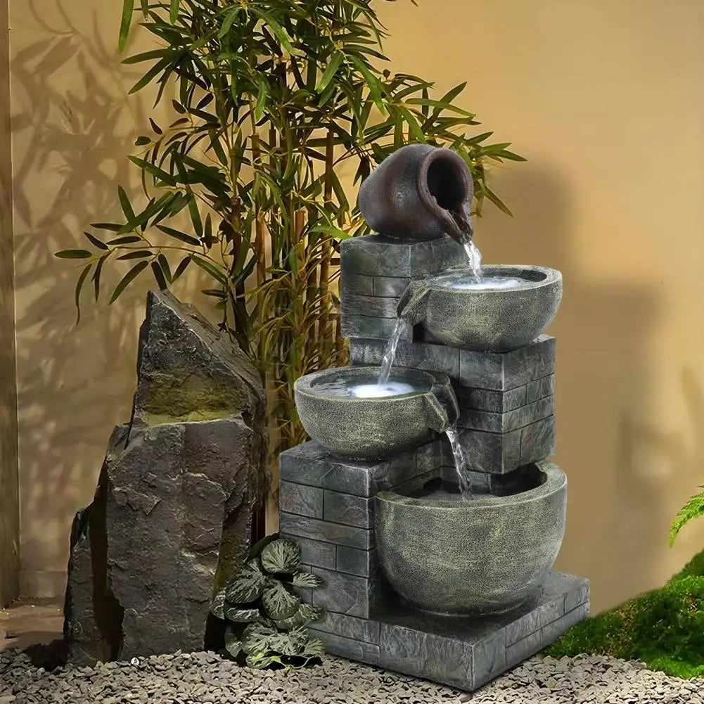Stacked Stones Outdoor Water Fountain 4-Tiers