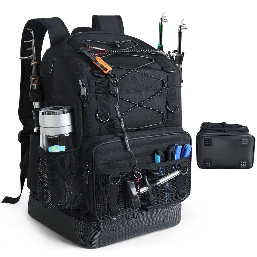Backpack with 4 Tackle Boxes, Heavy Duty Fishing Bag with Waterproof Bottom