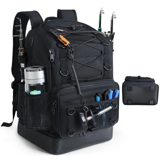 Backpack with 4 Tackle Boxes, Heavy Duty Fishing Bag with Waterproof Bottom