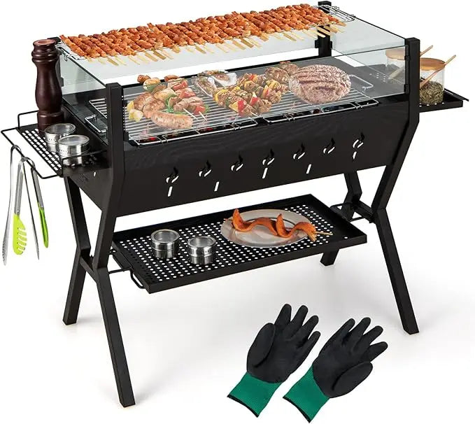 Charcoal Grill with Glass Wind Guard