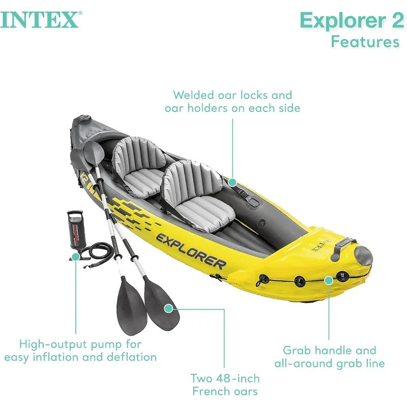 Intex 68307EP Explorer K2 Inflatable Kayak Set: Includes Deluxe 86in Aluminum Oars and High-Output Pump