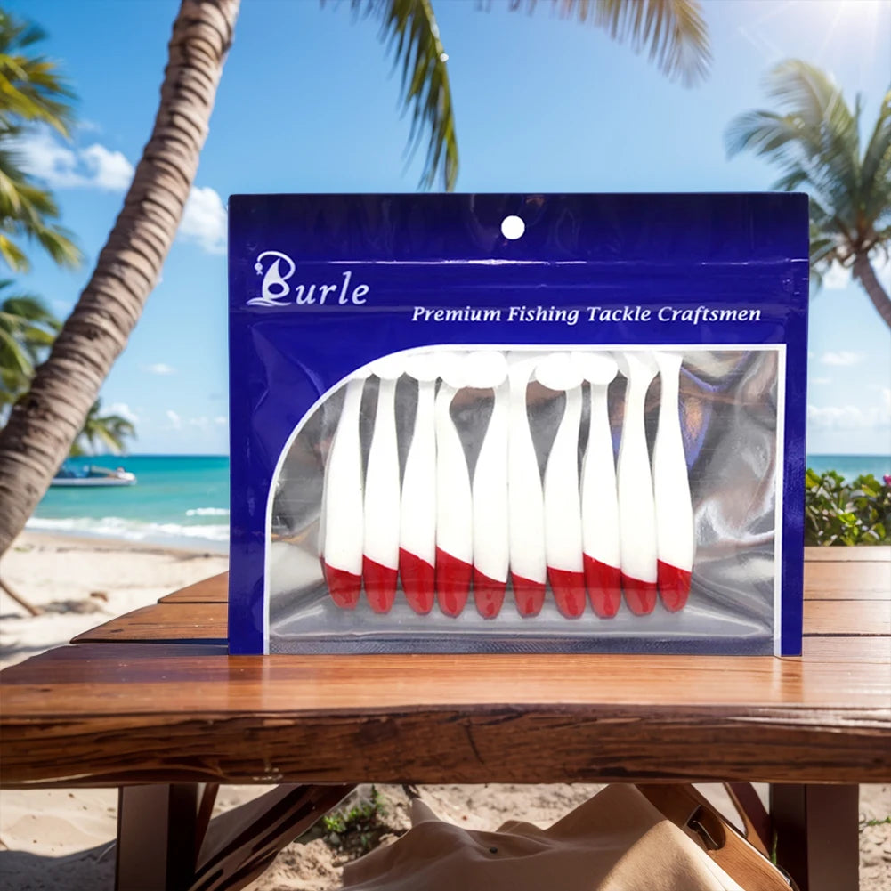 10Pcs Red Head White Body T Tail Bait