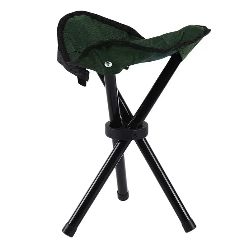 Portable outdoor camping chair, folding three legged stool