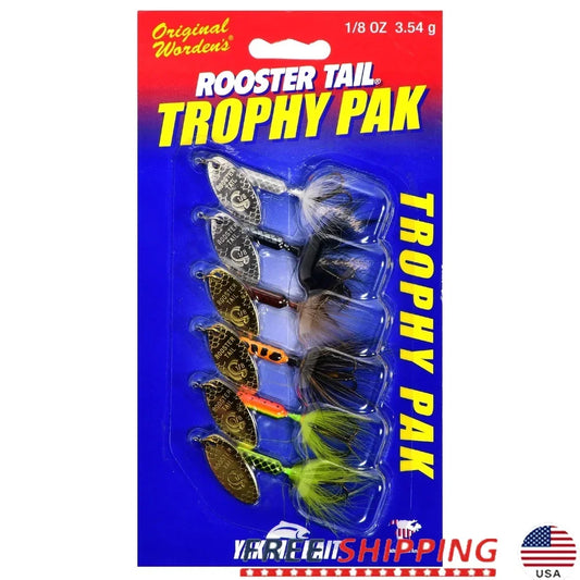 Rooster Tail Spinner Fishing Lure Kit Assorted Colors 1/8 oz 6 Count
