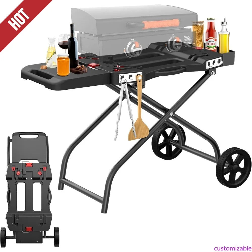 Customizable Portable Grill Cart For 17" & 22" Blackstone Griddles And Weber Q1000, Q1200, Q2000, Q2200 Series Grills