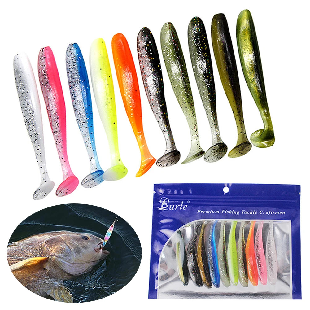 10Pcs 9cm T Tail Worm Soft Bait