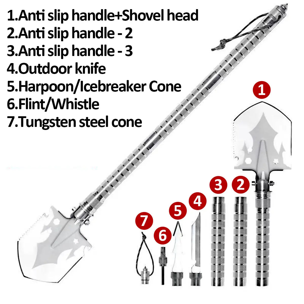 Multi Functional Detachable Foldable Military Shovel