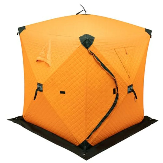 Portable Ice Fishing Tent 3 Person Shelter With Windproof Fabric Strips Protect Against Water Cold Wind 35 Square Feet Insulate