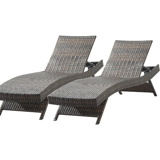 PE Rattan Adjustable Backrest Chaise Lounge Set 2