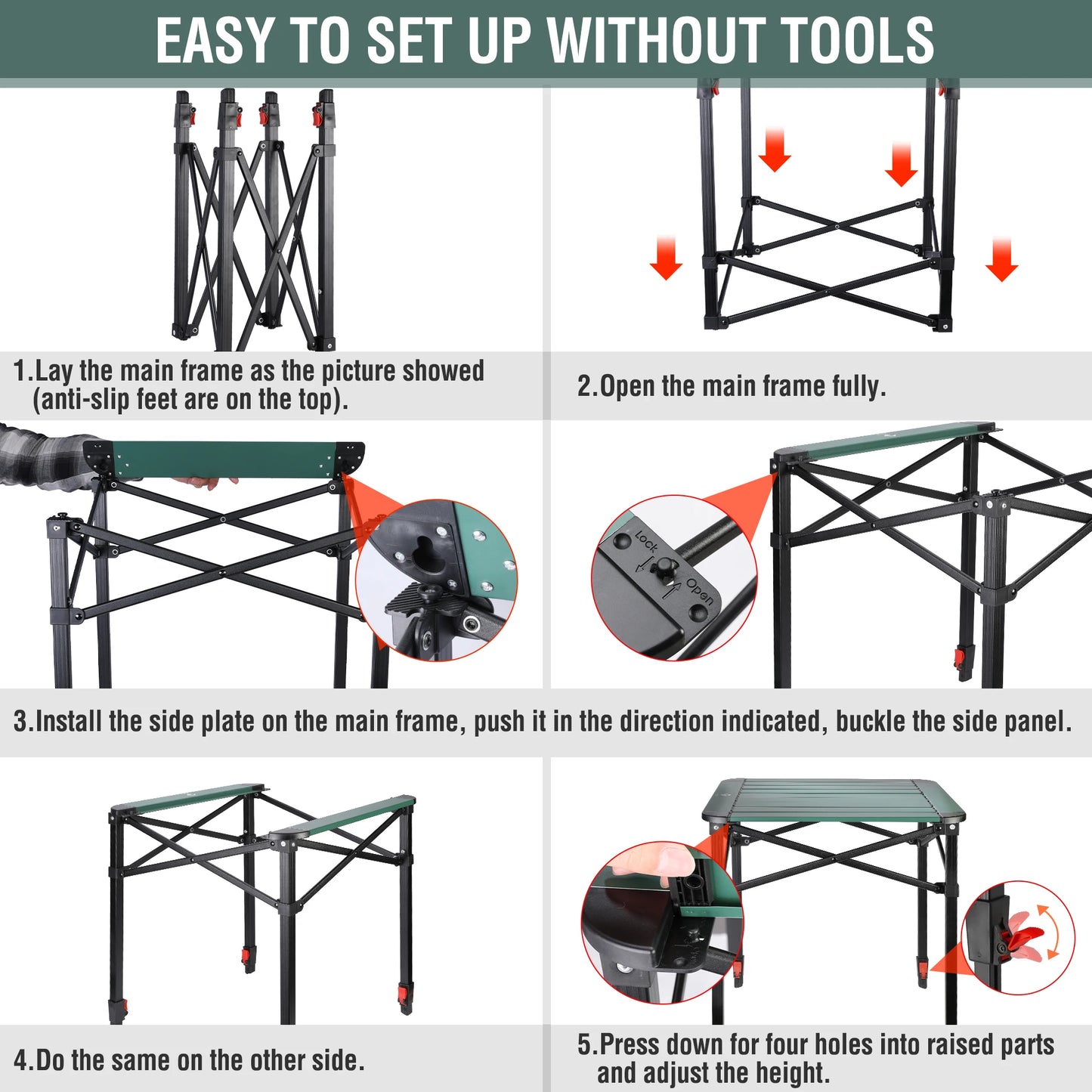 VILLEY Folding Camping Square Table with Carry Bag, Lightweight Aluminum Adjustable