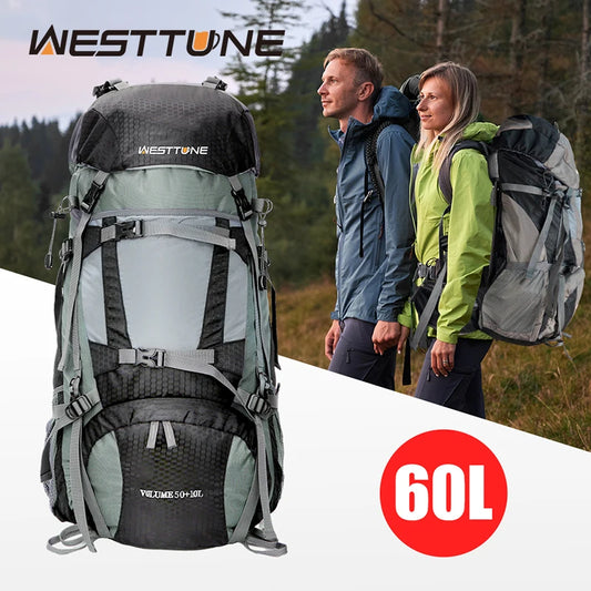 WESTTUNE 60L Explorer Internal Frame Backpack With Rain Cover Outdoor Backpack