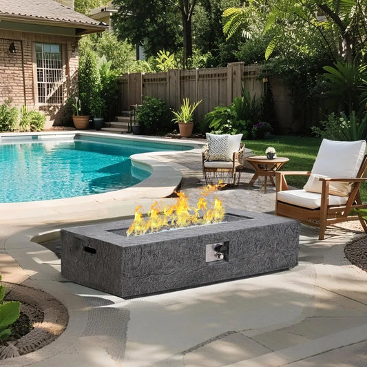 Propane Fire Pit Table, 48-Inch Outdoor Gas Fire Table 50,000BTU– Modern Black Terrazzo with Slate-Texture Finish,