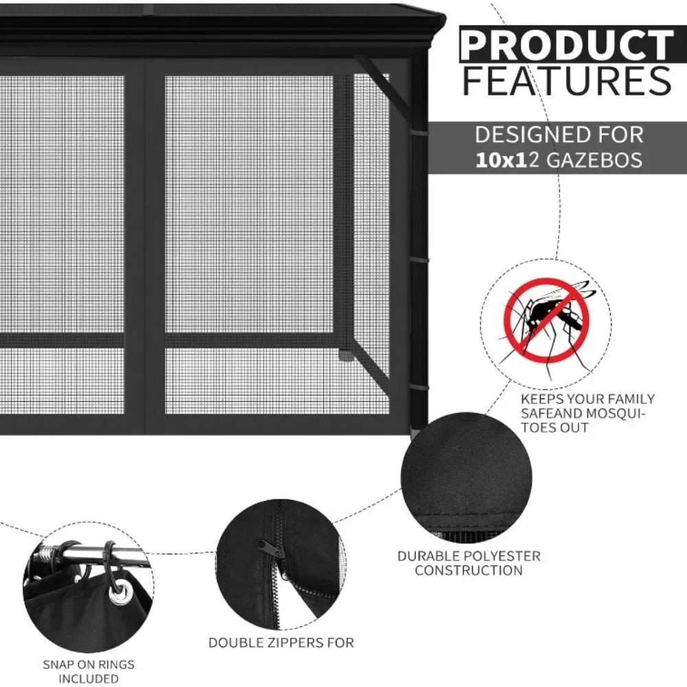10' x 12' Outdoor Mesh Netting Screen 4-Panel Sidewall with Zipper