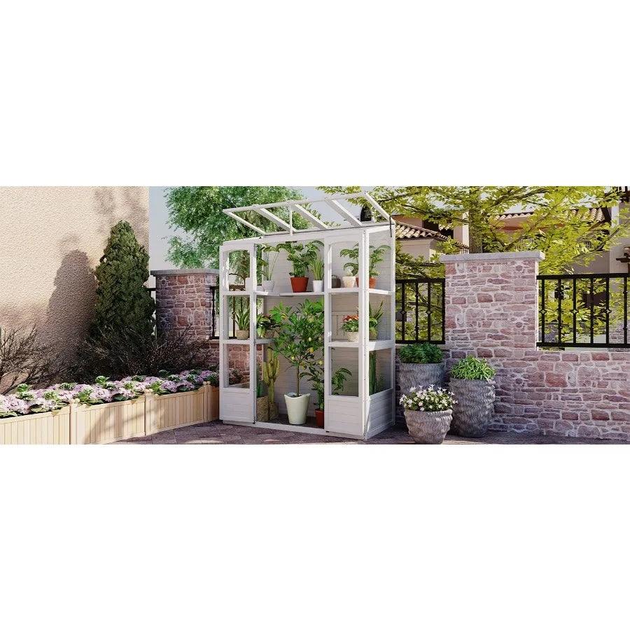TOPMAX 78inch Wooden Greenhouse Cold Frame with 4 Independent Skylights and 2 Folding Middle Shelves