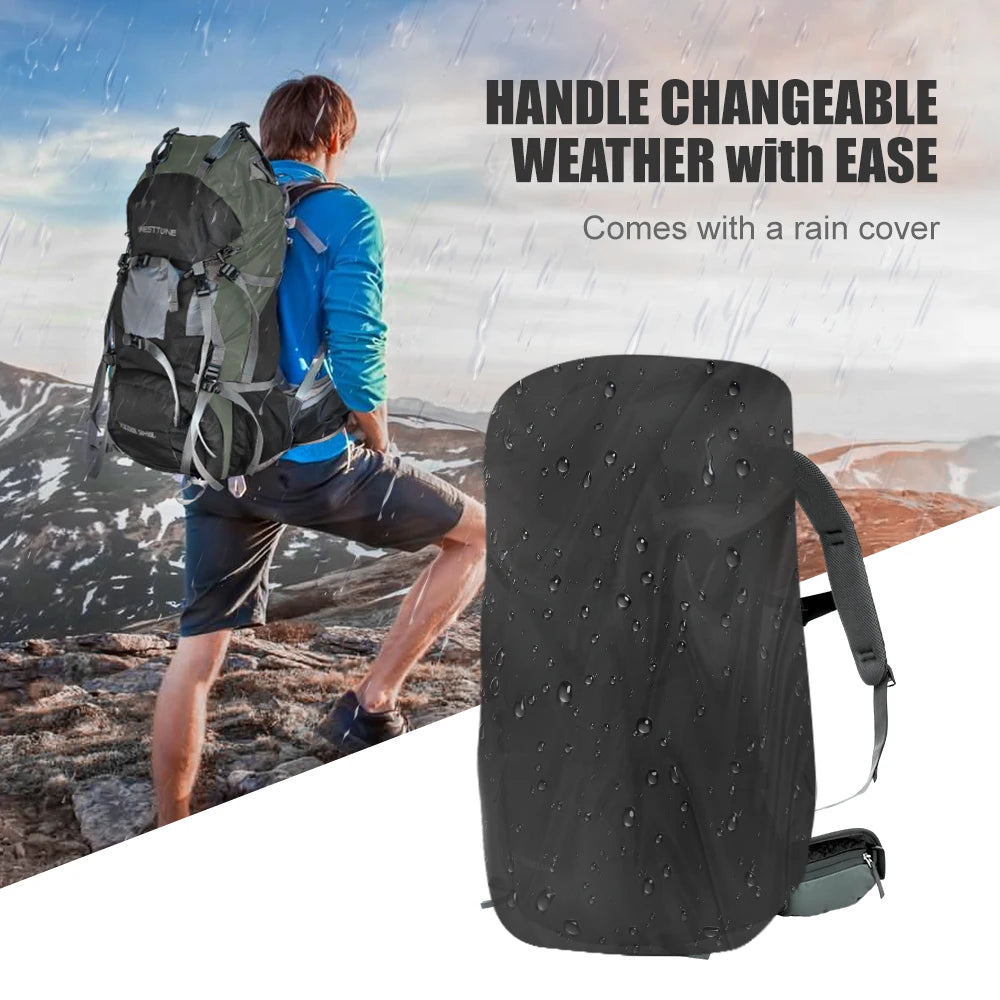WESTTUNE 60L Explorer Internal Frame Backpack With Rain Cover Outdoor Backpack