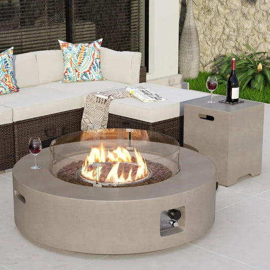 2-Piece Outdoor Propane Fire Pit Table Set with Tank, CSA Certified, 42 Fire Table, 50,000 BTU,