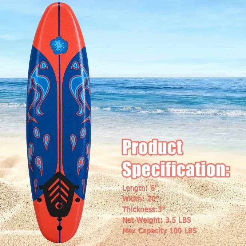 GYMAX Surfboard,6FT with Removable Fins & Safety Leash