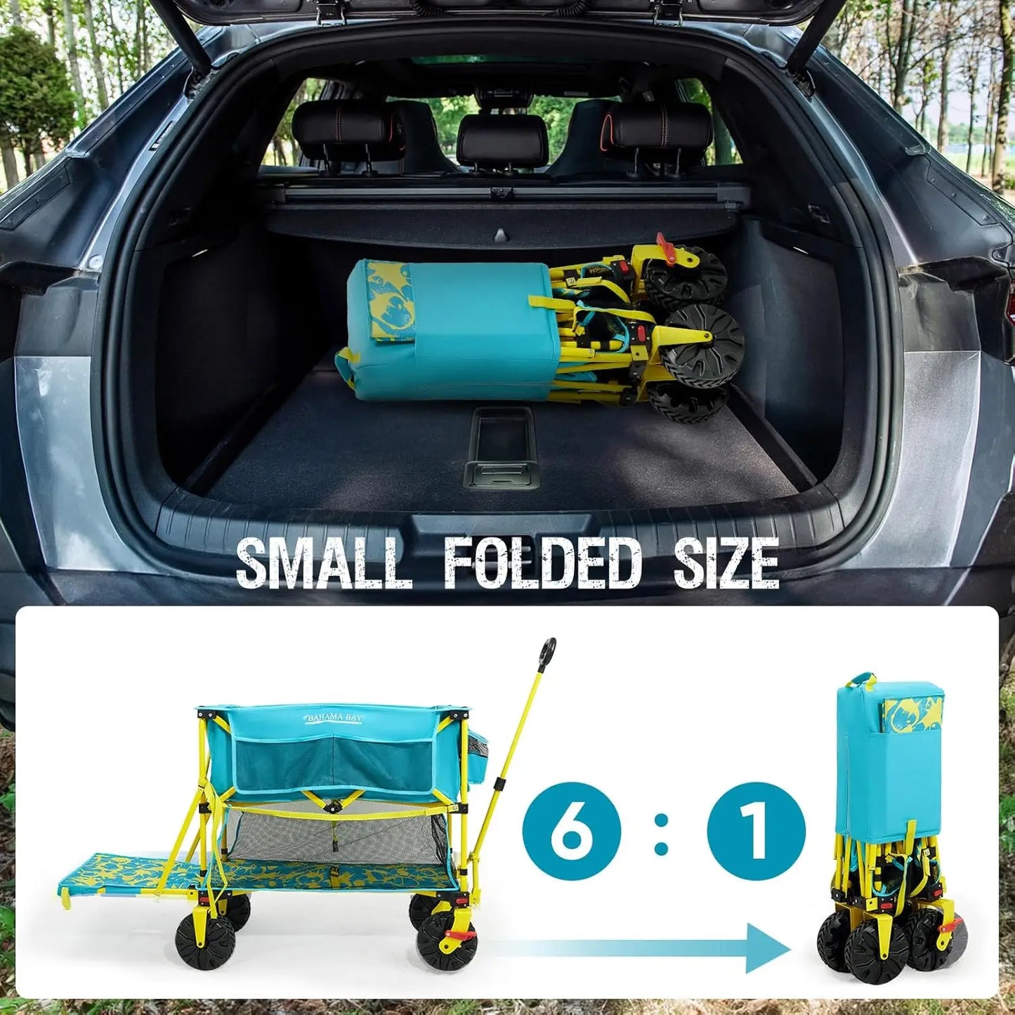 400L Collapsible Double Decker Beach Wagon with Brakes, 54" Extra Long Decker, 450LBS  with All-Terrain Big Wheels