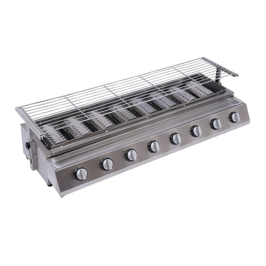 8-Burner Gas BBQ Grill, Stainless Steel, Adjustable Height, Portable and Easy to Clean