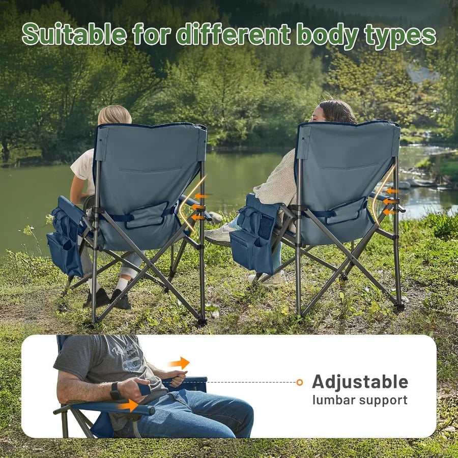 Oversized Folding Camping Chair with Lumbar Support Adjustable High Back Heavy Duty for Adults Support up to 500lbs