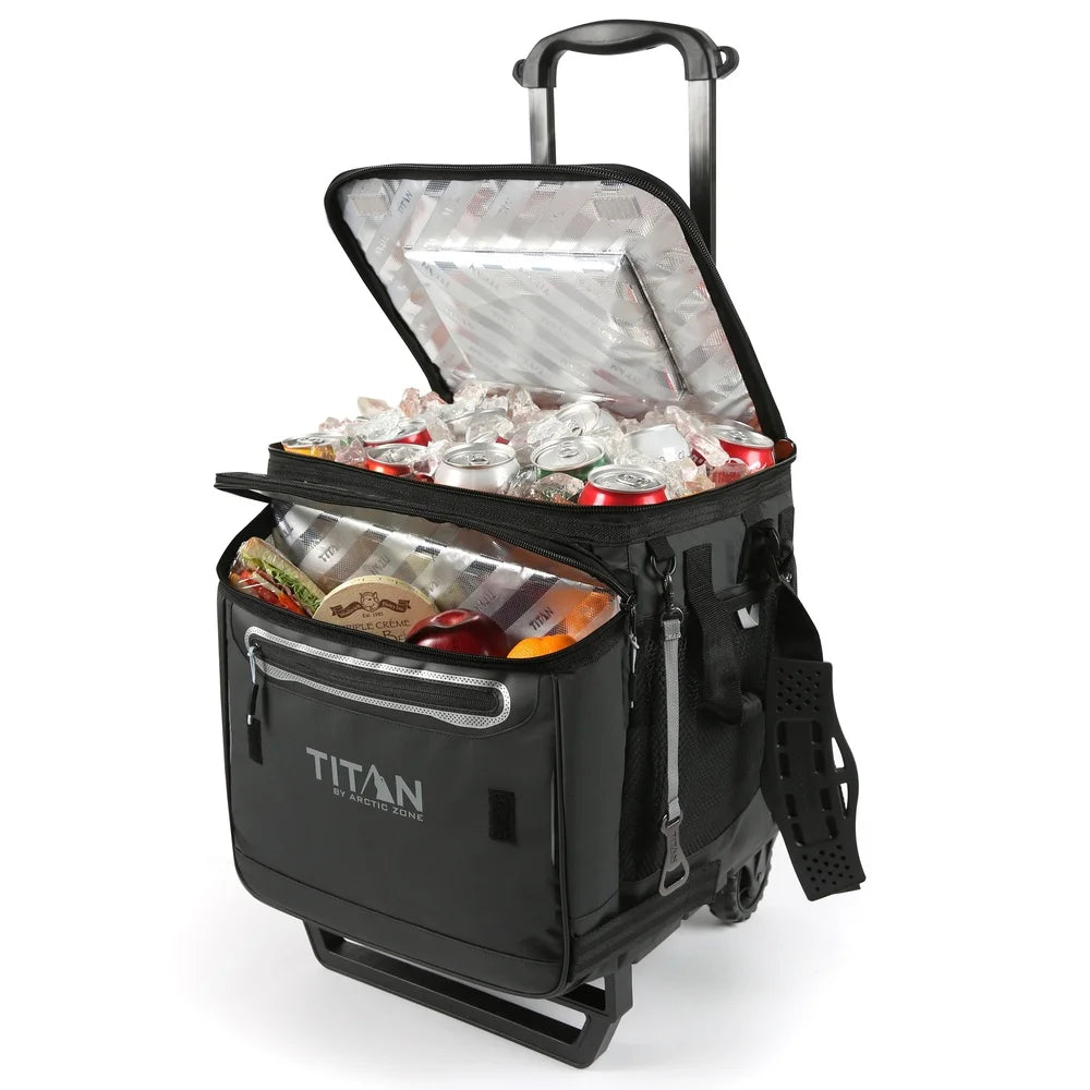 Collapsible Wheeled Soft Cooler with 60 Can Capacity Detachable Cart