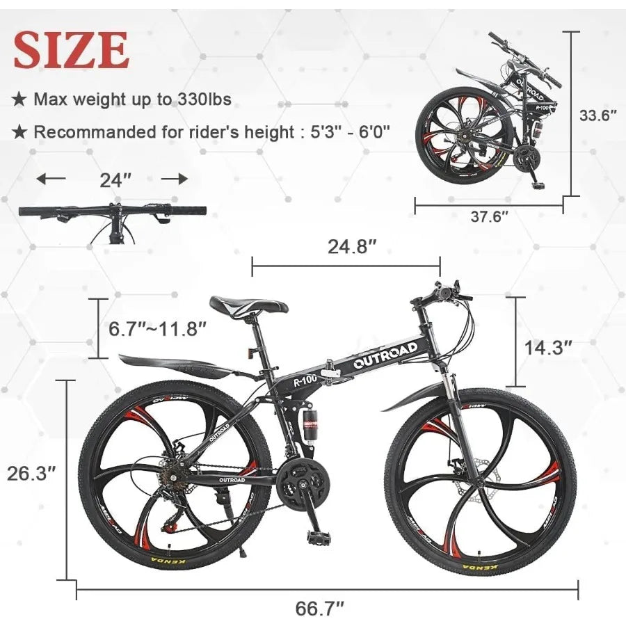 26 Inch Folding Mountain Bike with High Carbon Steel 21