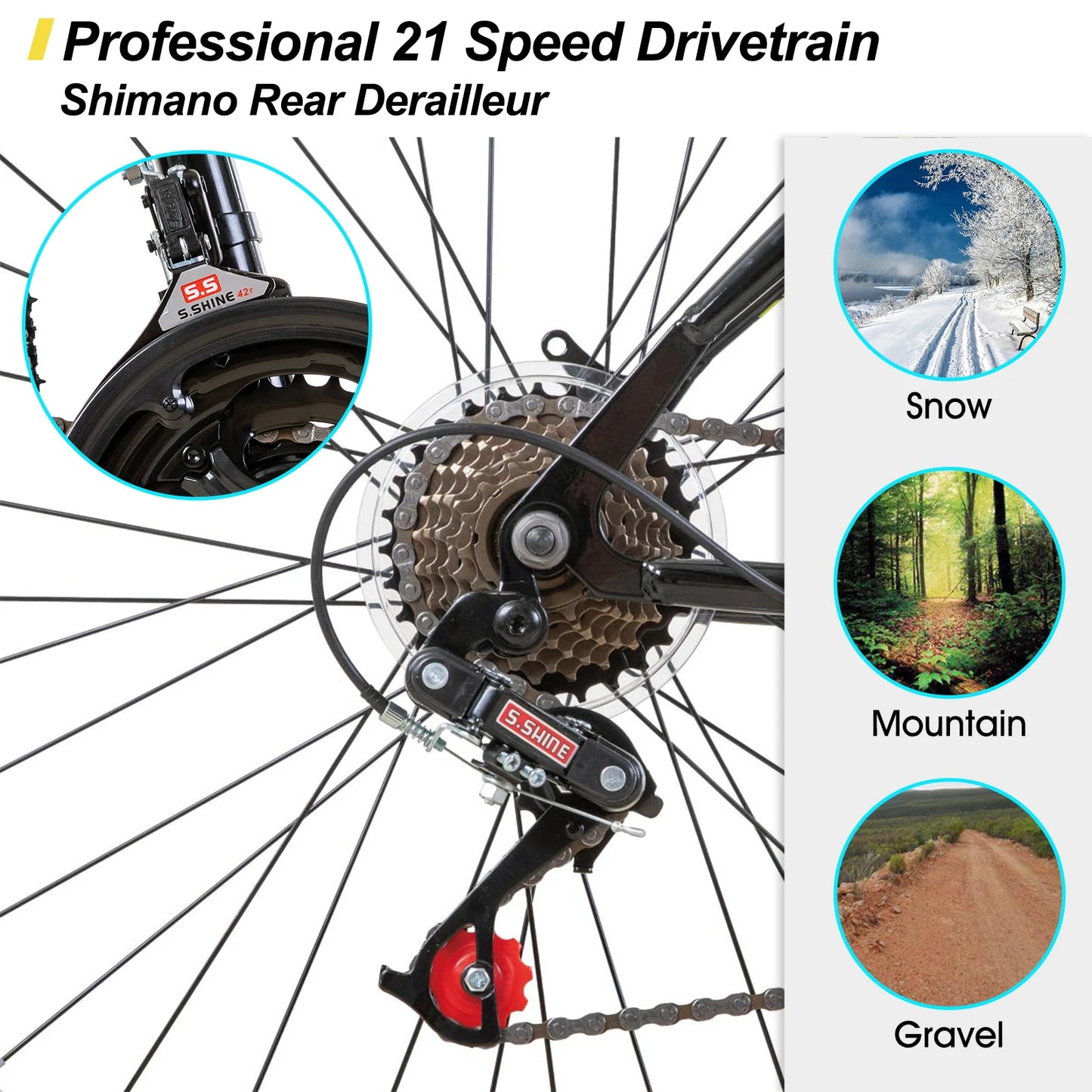 Hiland  26 inch Mountain Bike for Men Women, 21 Speeds High-Carbon Steel Frame, Sport Cycling MTB Bicycle for Adult