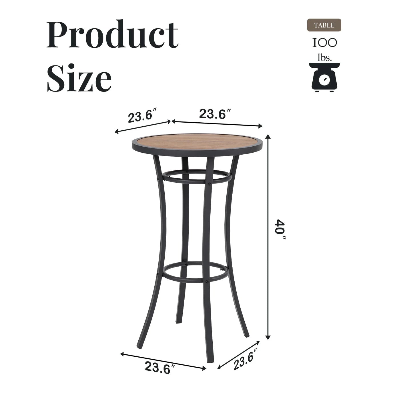 Outdoor Bar Height Bistro Table, 40-Inch Patio Bar Table