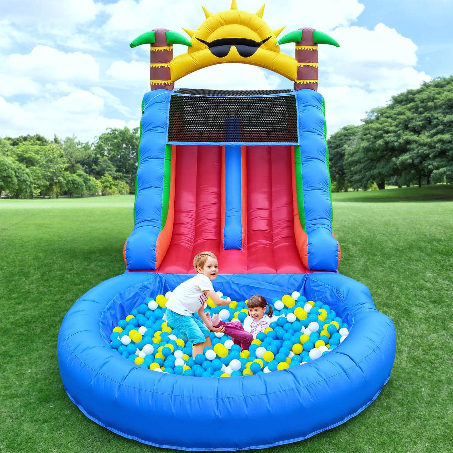 Inflatable Water Slide, Commercial Bounce House With Water Slide PVC And A 1100W Air blower Children's Playground Bubble Pool