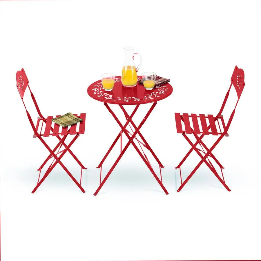 Indoor Outdoor 3Piece Bistro Set Folding Table and Chairs Patio Seating, Red