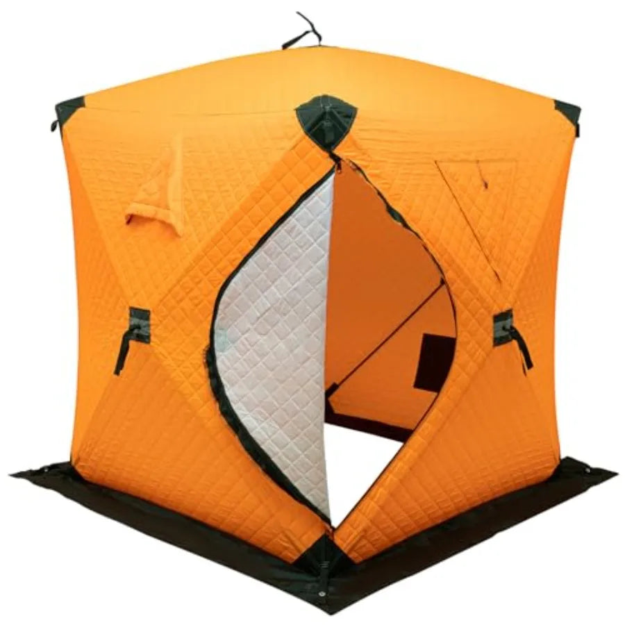 Portable Ice Fishing Tent 3 Person Shelter With Windproof Fabric Strips Protect Against Water Cold Wind 35 Square Feet Insulate