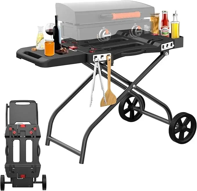 Customizable Portable Grill Cart For 17" & 22" Blackstone Griddles And Weber Q1000, Q1200, Q2000, Q2200 Series Grills