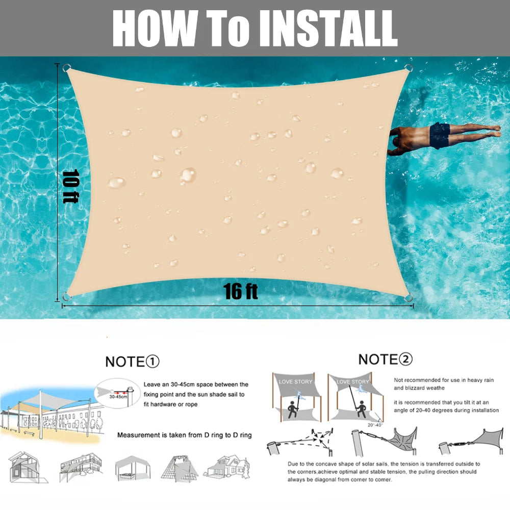 Sun Shade Sail Outdoor Canopy UV Block Shade Cloth Sunscreen Awning with Free Ropes