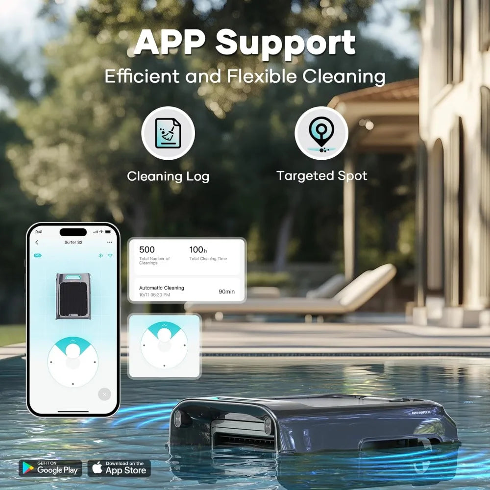 Surfer S2 Robotic Solar Pool Skimmer with APP Support, 24/7 Cleaning, Dual Charging Modes, Smart Obstacle Avoidance