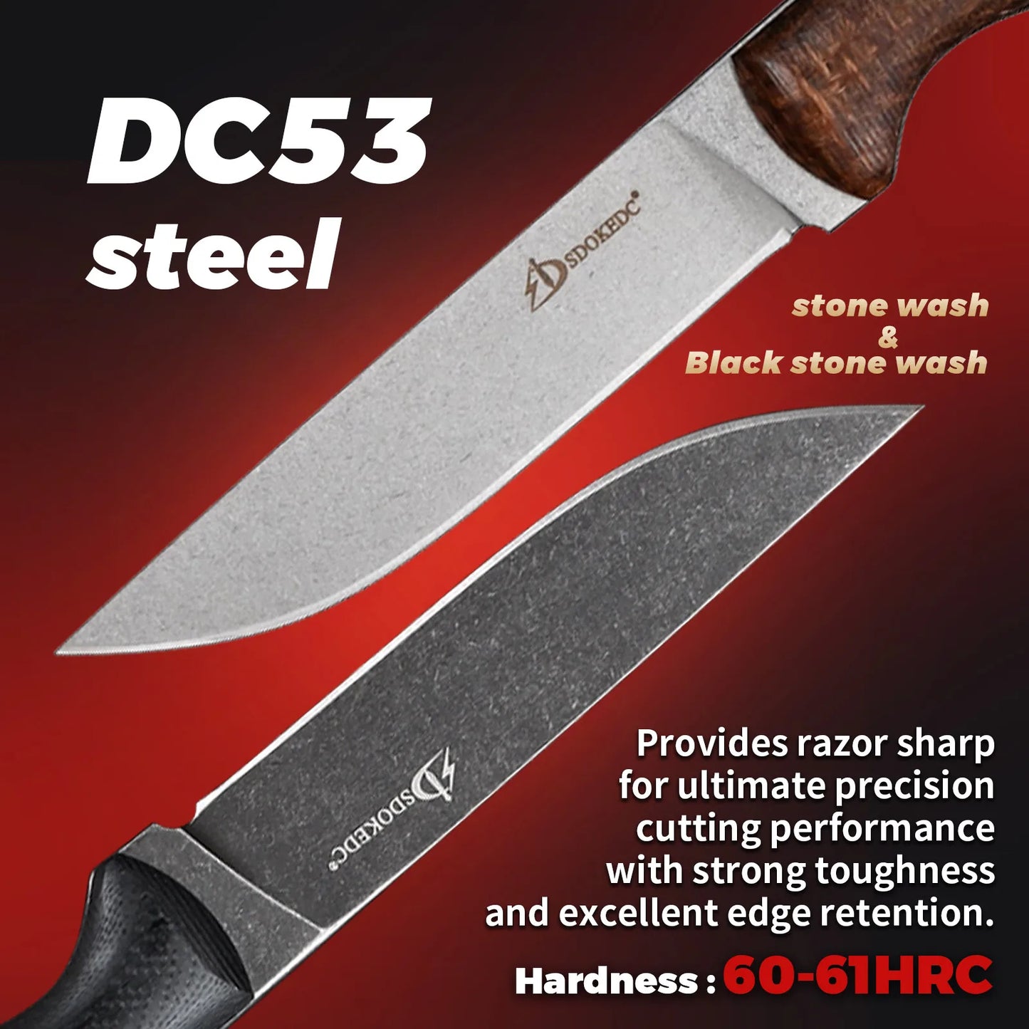 SDOKEDC Knives DC53 Steel Fixed Blade Knife Micarta Handle
