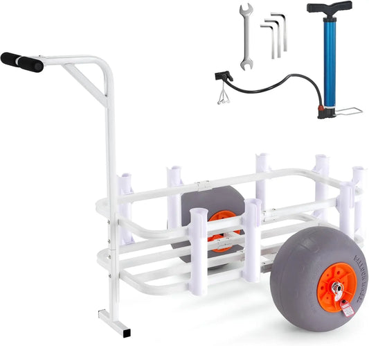 Beach Fishing Cart, 300 lbs Load Capacity, Fish and Marine Cart with Two 13" Big Wheels PU Balloon Tires