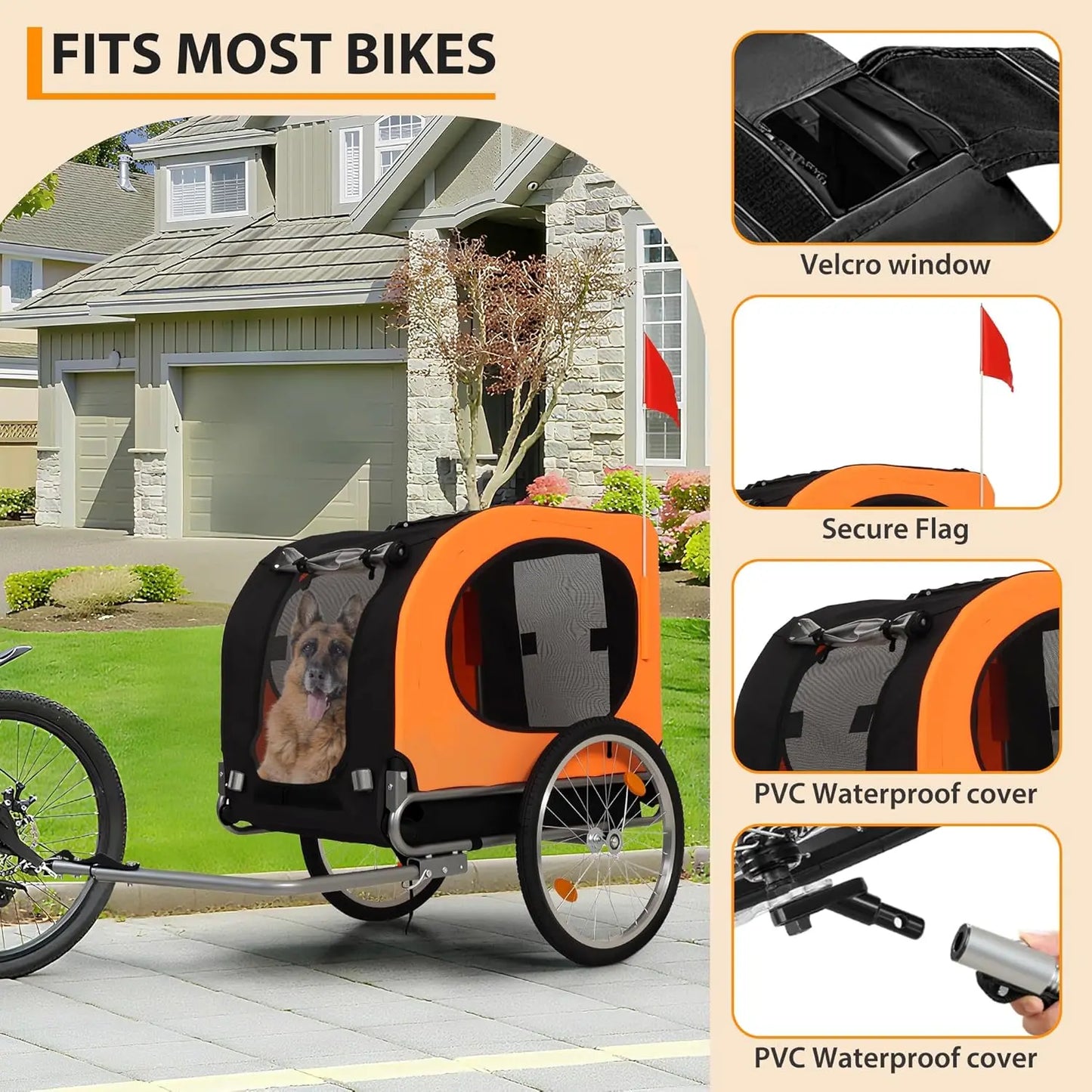 Large Dog Bike Trailer 88Lbs Capacity